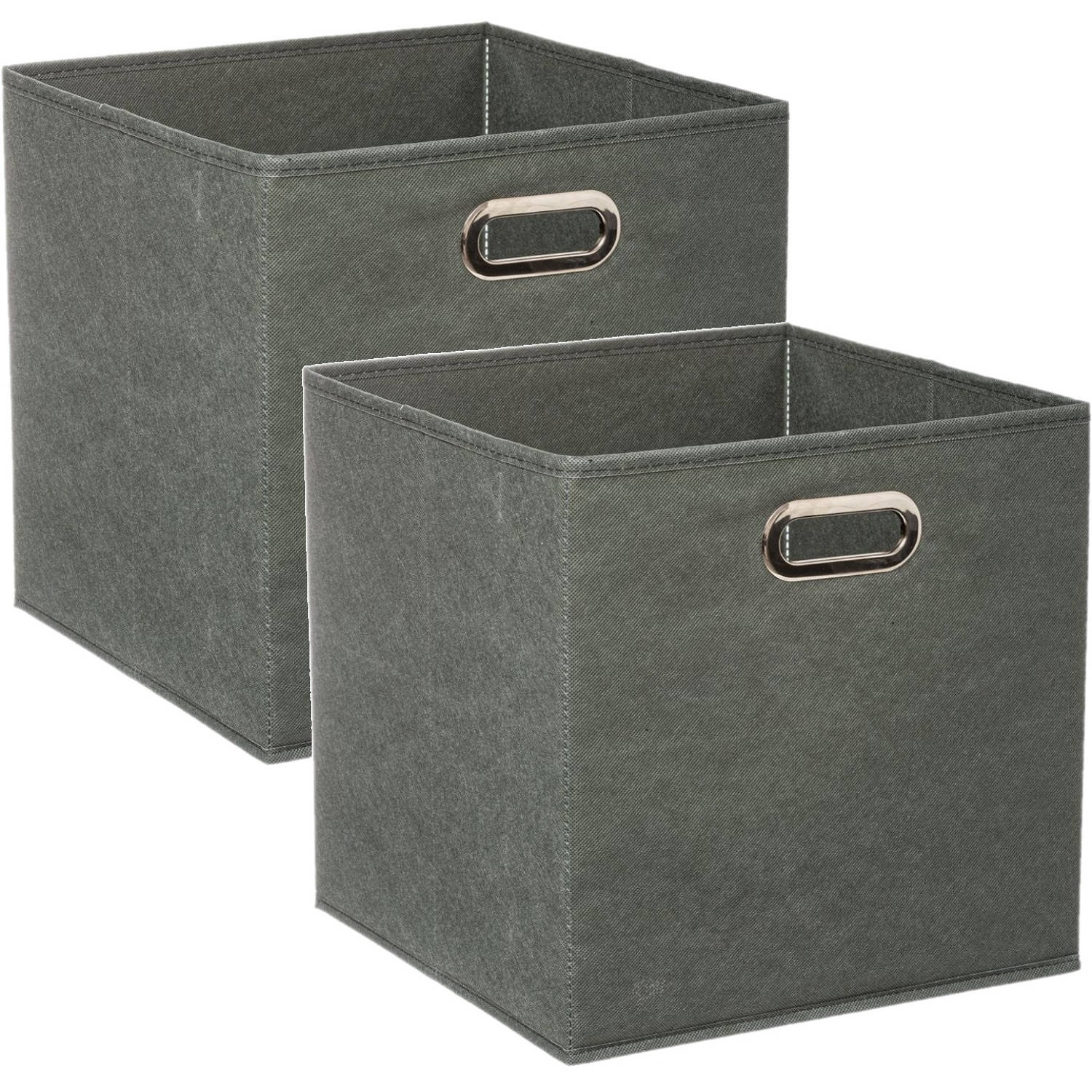 Set Van 2x Stuks Opbergmand/kastmand 29 Litergroen Linnen 31 X 31 X 31 Cm - Opbergmanden - Grijs