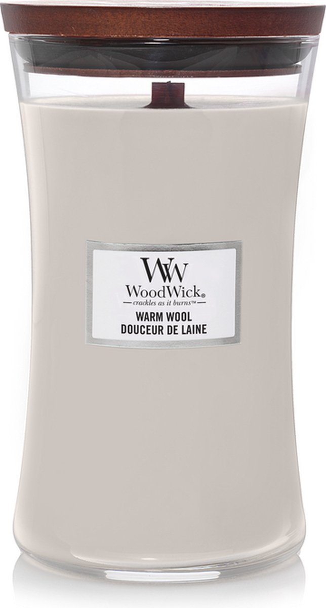 Woodwick Kaars Large Warm Wool - 18 Cm / ø 10 Cm - Grijs