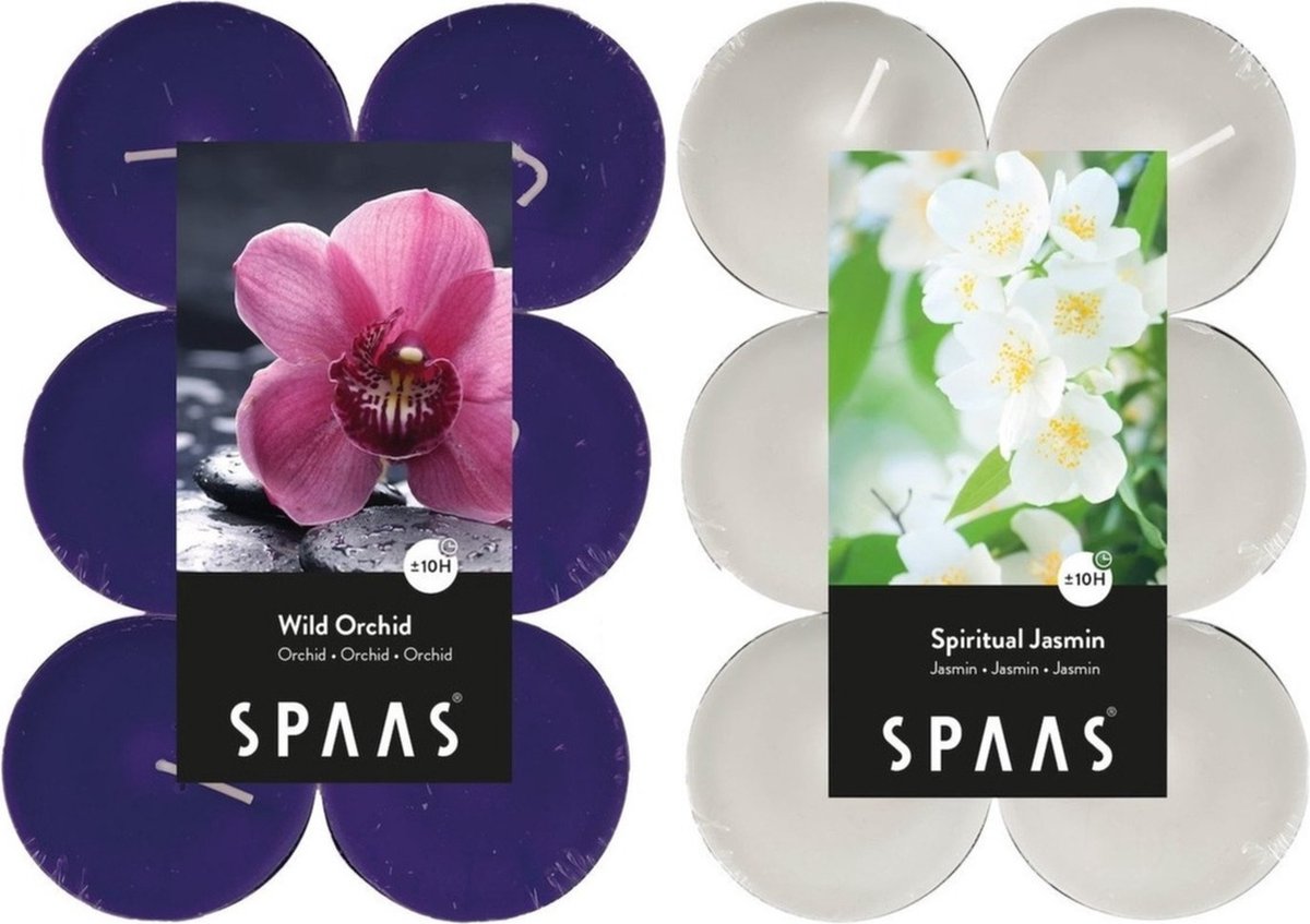 Spaas Geurkaarsen - 24x Stuks In 2 Geuren Jasmin En Wild Orchid - Geurkaarsen