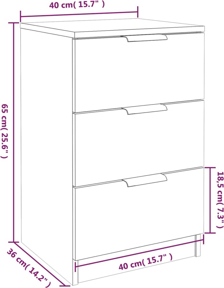 Vidaxl Nachtkastjes 2 St 40x36x65 Cm Sonoma Eikenkleurig - Grijs