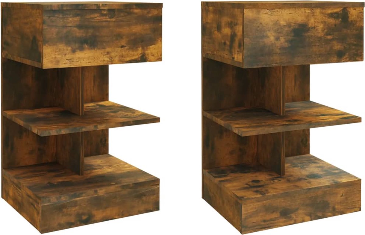 Vidaxl Nachtkastjes 2 St 40x35x65 Cm Bewerkt Hout Gerookt Eikenkleurig - Bruin