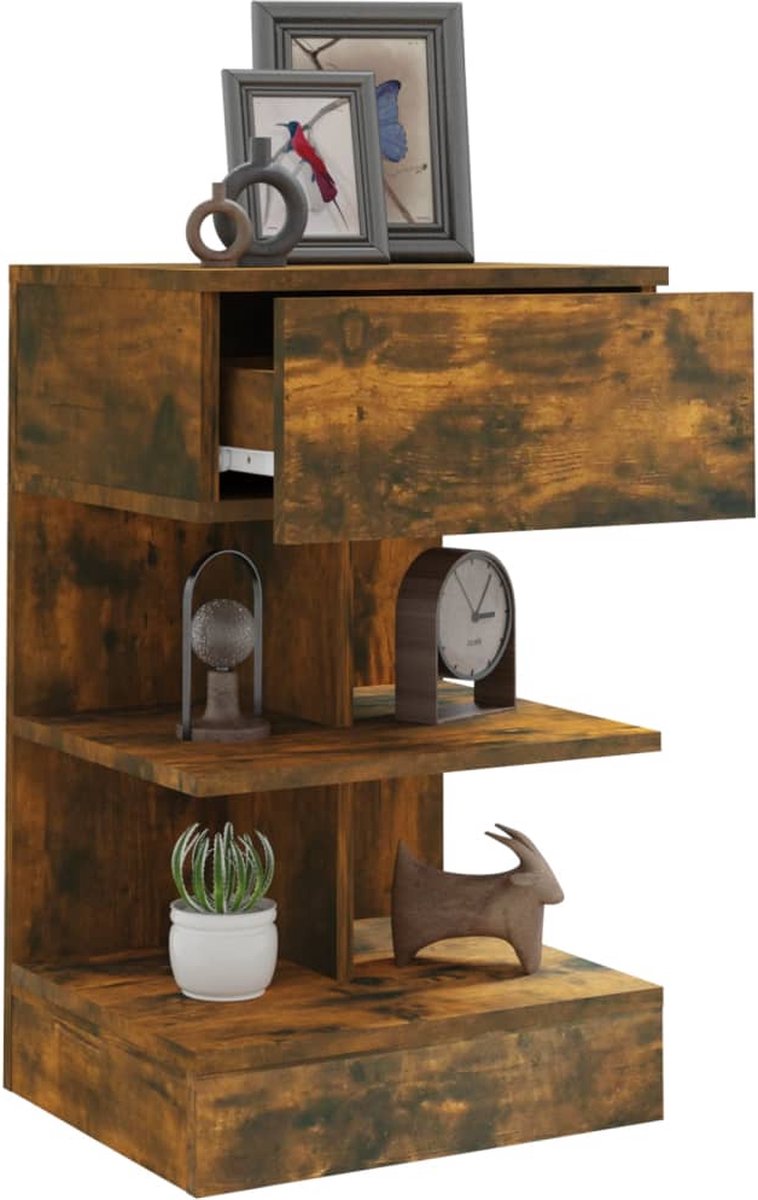 Vidaxl Nachtkastjes 2 St 40x35x65 Cm Bewerkt Hout Gerookt Eikenkleurig - Bruin