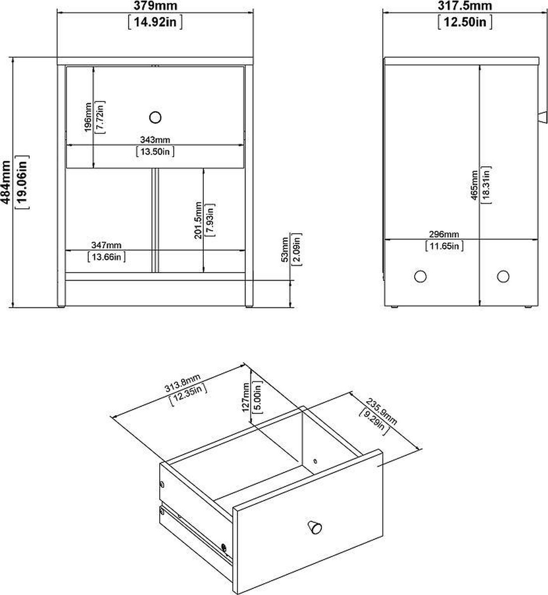 Maria Nachtkastje Met 1 Lade En 1 Plank, Truffeldecor. - Beige
