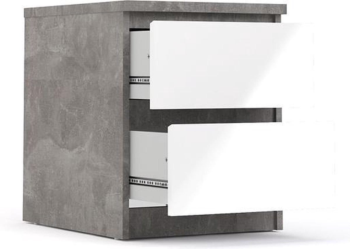 Nada Nachtkastje Met 2 Lades , Betondecor/wit Hoogglans. - Grijs