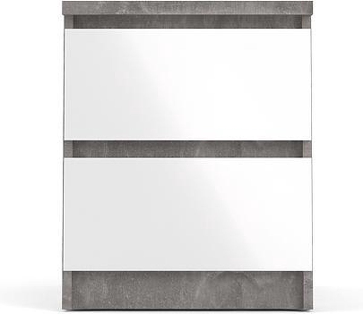 Nada Nachtkastje Met 2 Lades , Betondecor/wit Hoogglans. - Grijs