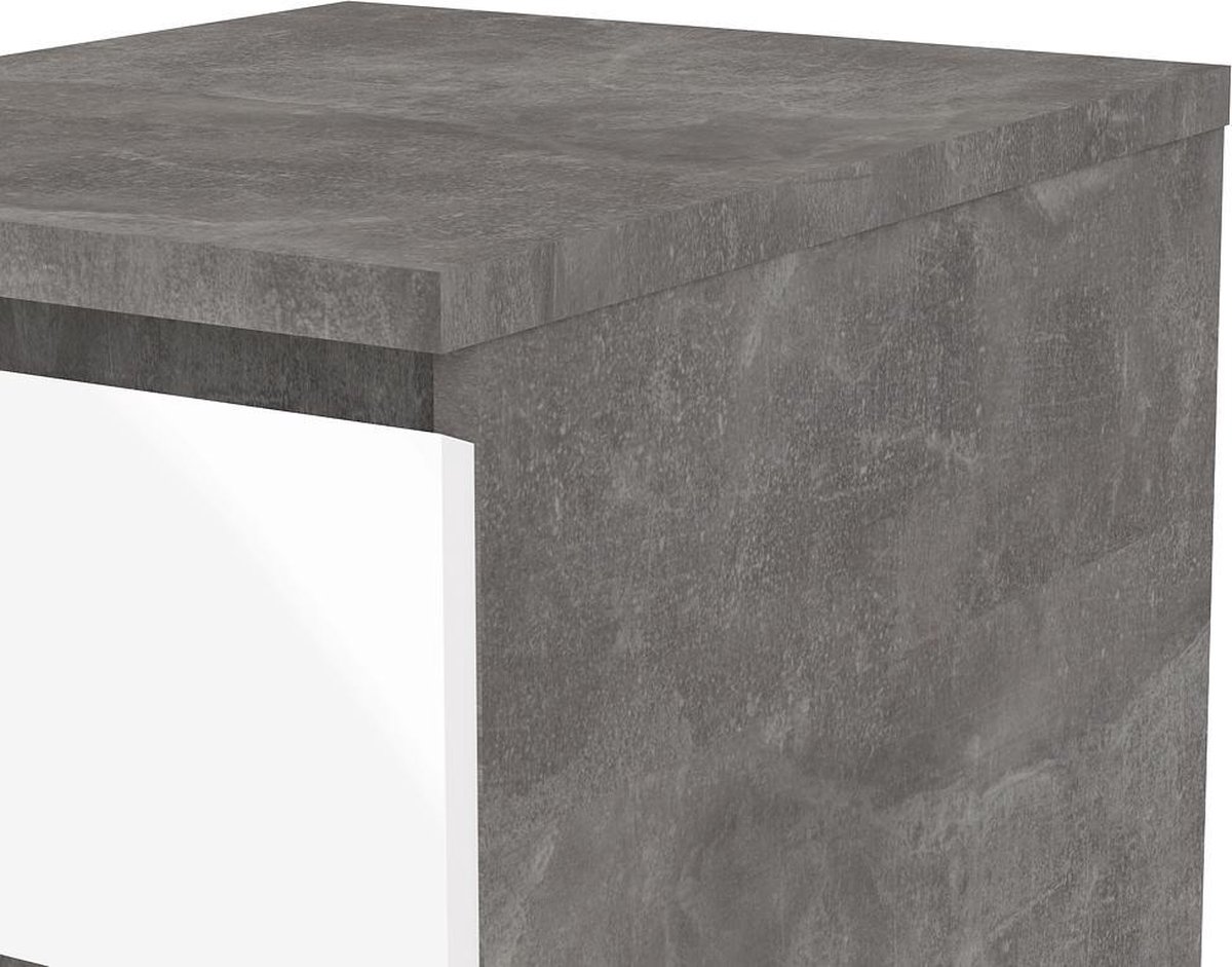 Nada Nachtkastje Met 2 Lades , Betondecor/wit Hoogglans. - Grijs
