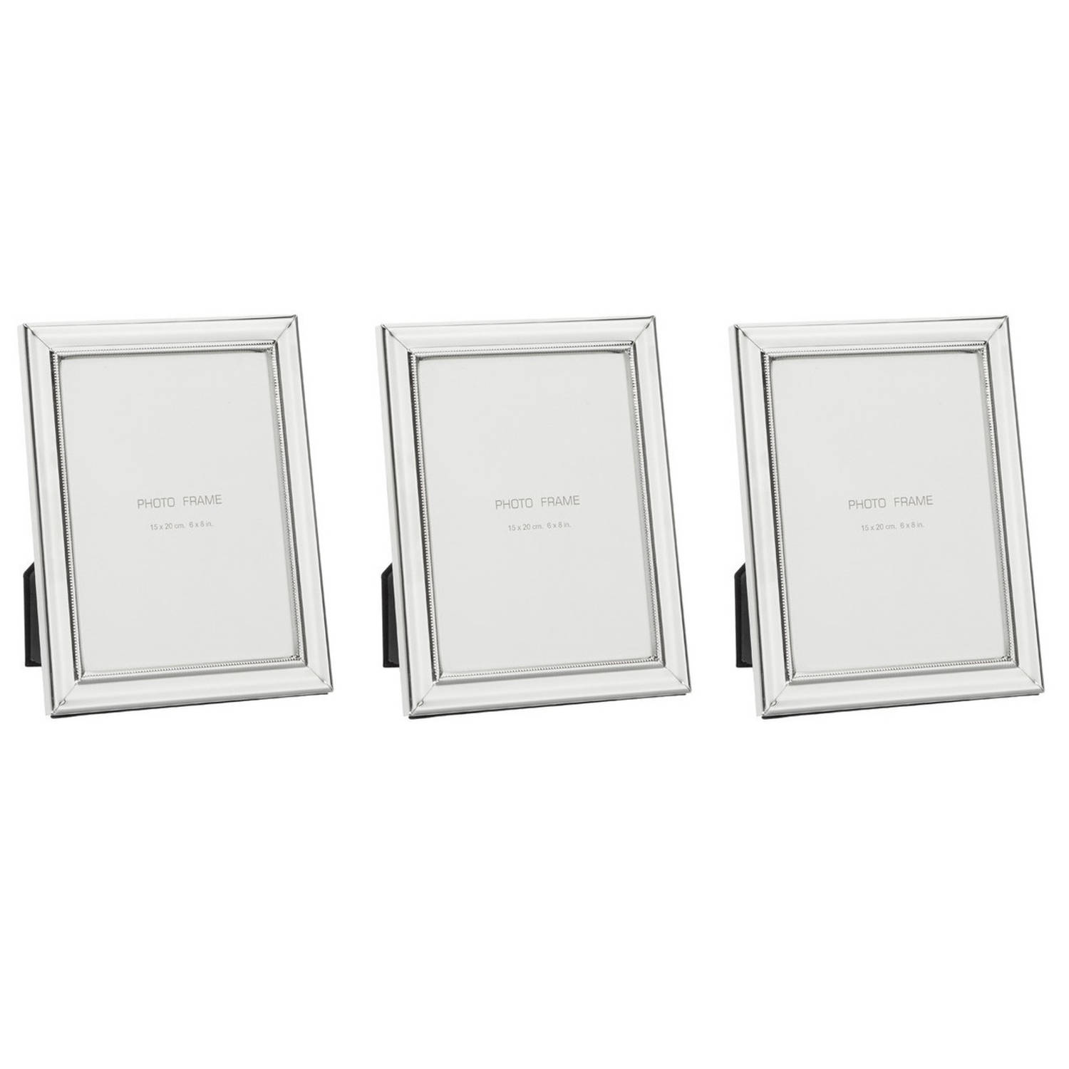 Bellatio Design 3x Luxe Zilveren Fotolijstjes / Fotoframes 19 X 24 Cm - Fotolijsten - Silver