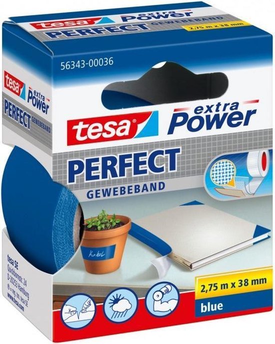 Tesa 56343-36-2 Textieltape Extra Power (l x b) 2.75 m x 38 mm 2.75 m - Blauw