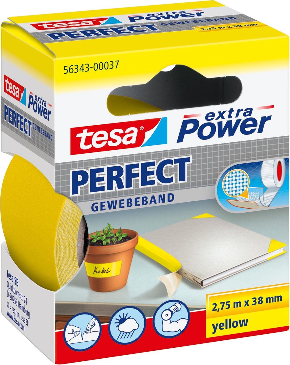 Tesa 56343-37-2 Textieltape Extra Power Geel (l x b) 2.75 m x 38 mm 2.75 m - Wit