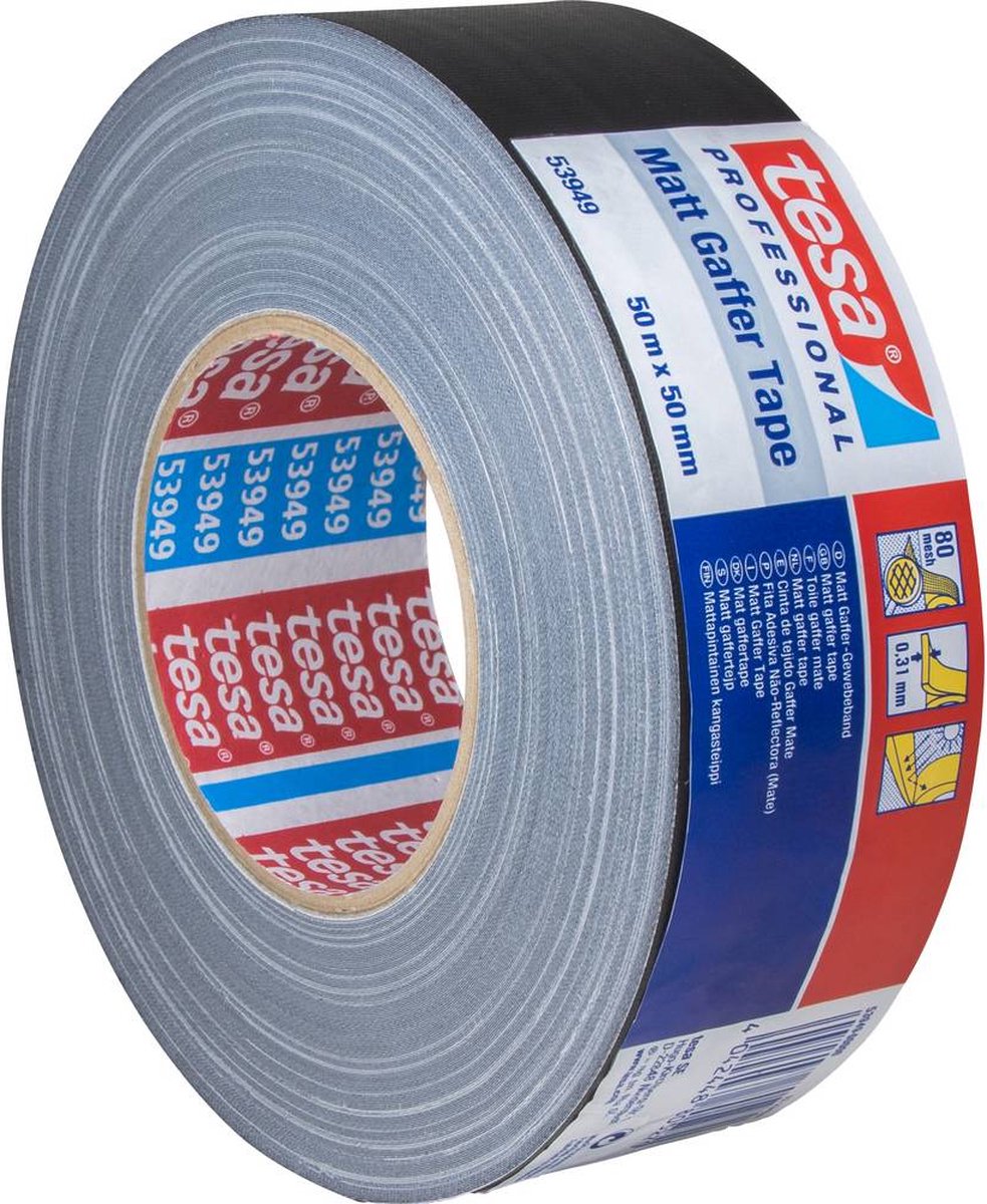 Tesa 53949-00000-02 53949-00000-02 Textieltape Gaffer tape (l x b) 50 m x 50 mm 50 m - Zwart