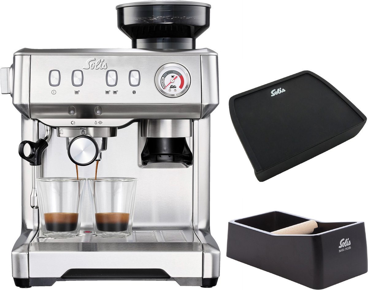Solis Grind & Infuse Compact 1018, Coffee Knock-box En Tamping Mat - Silver