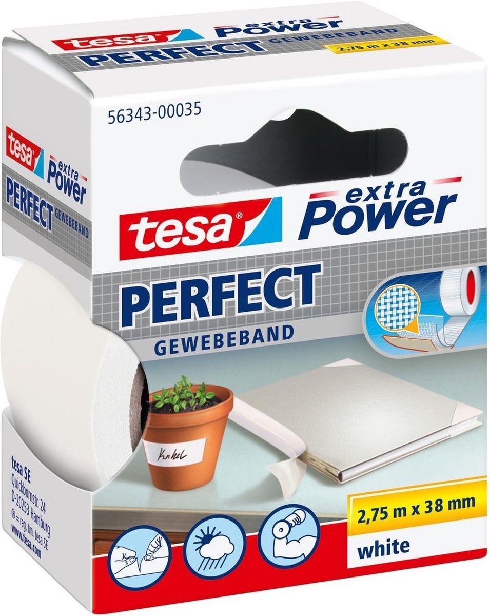 Tesa 56343-00035-02 Textieltape Extra Power (l x b) 2.75 m x 38 mm 2.75 m - Wit