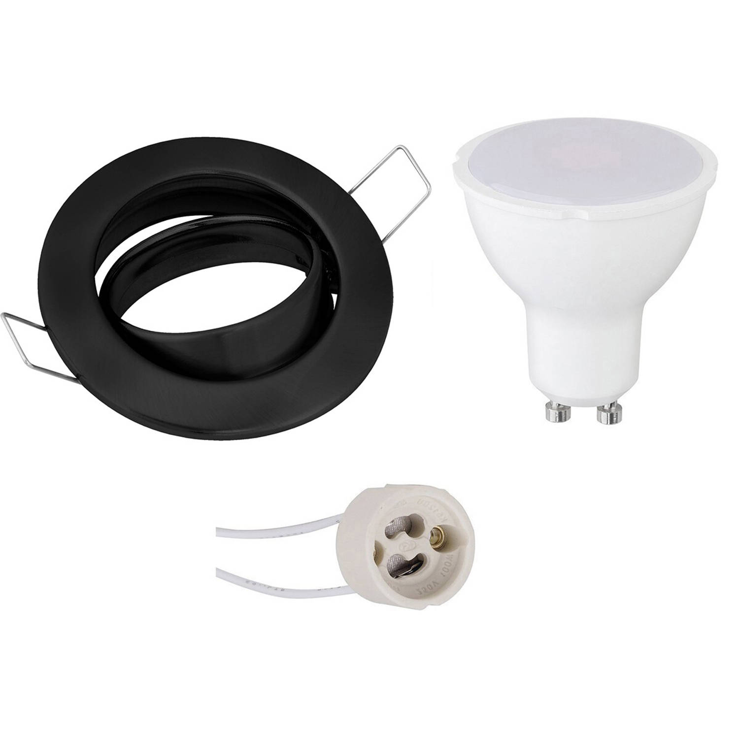 BES LED Led Spot Set - Gu10 Fitting - Inbouw Rond - Mat Zwart - 4w - Warm Wit 3000k - Kantelbaar Ø82mm