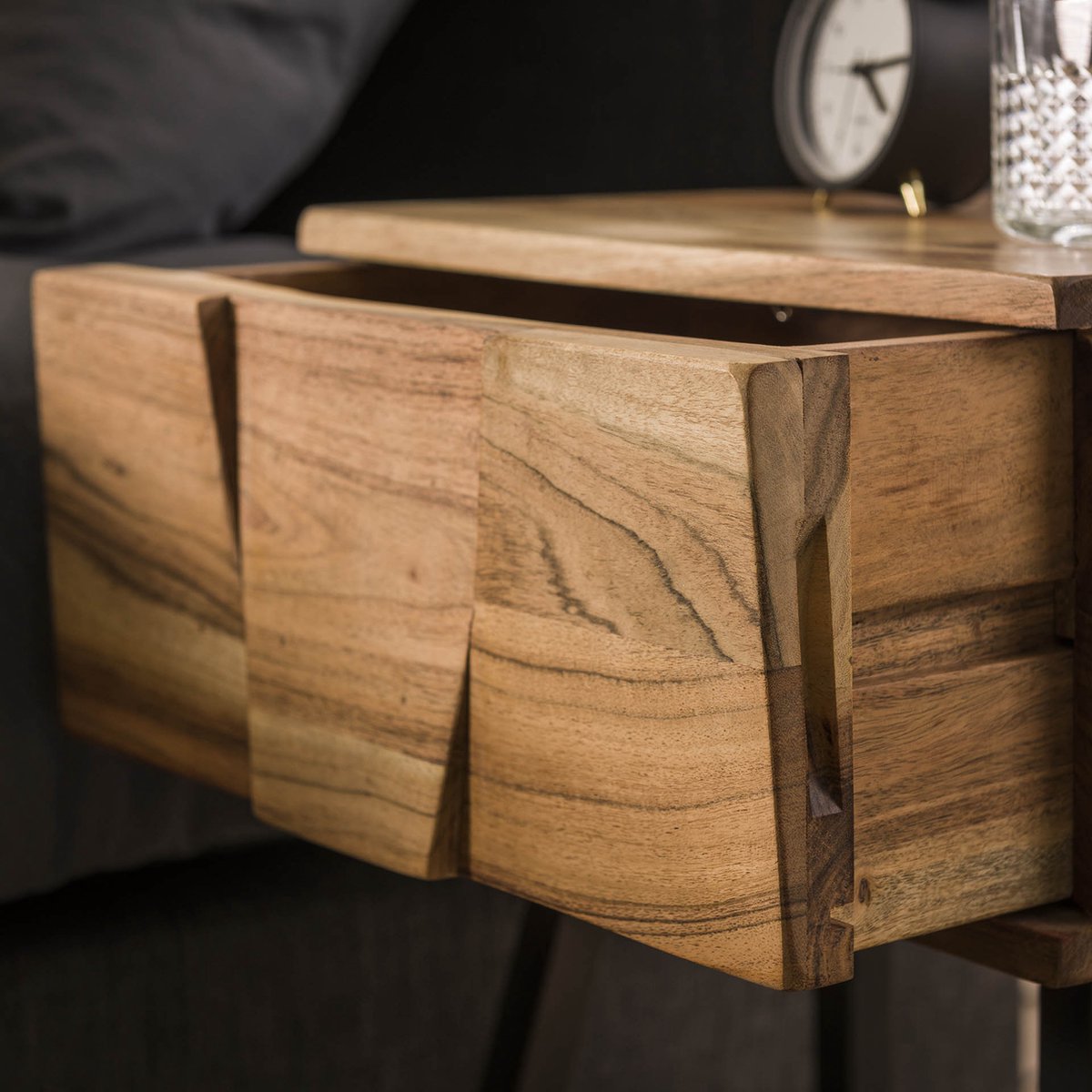 Hoyz - Nachtkastje Demn Acaciahout Naturel - Zwart