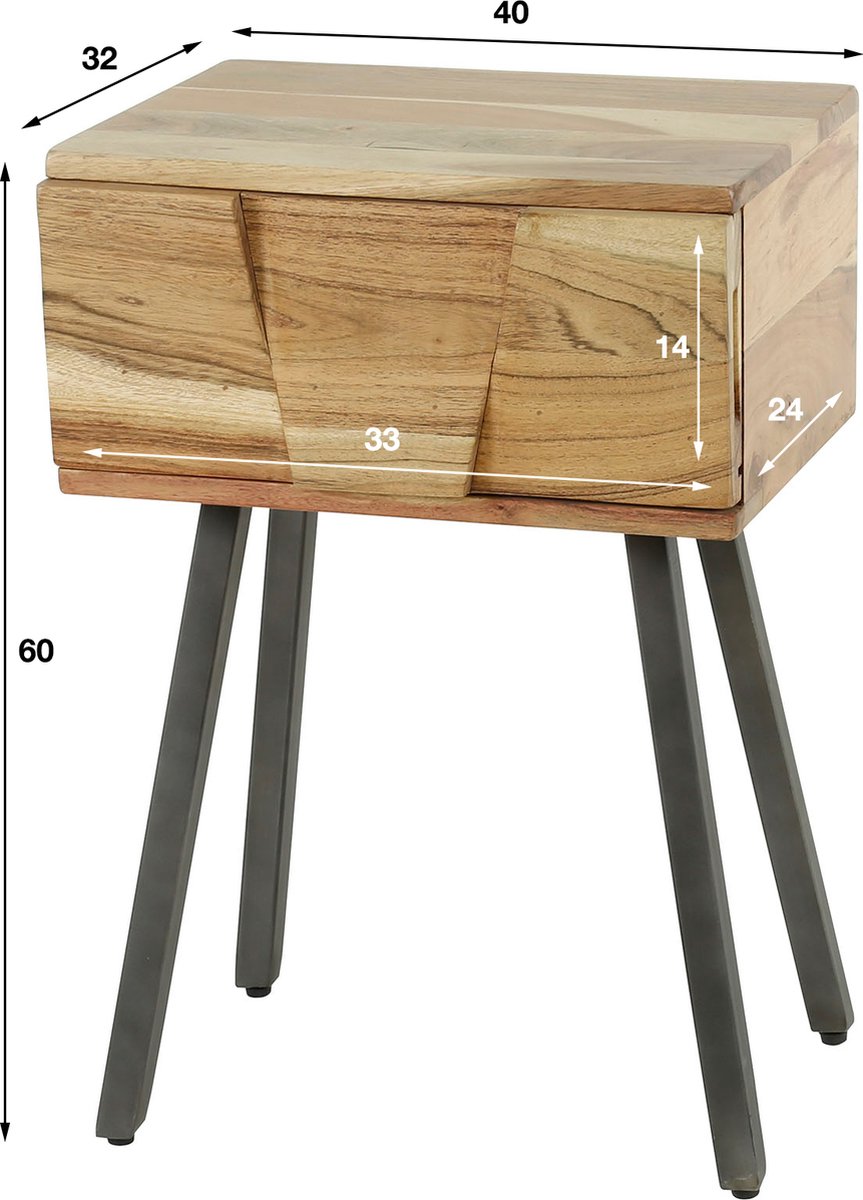 Hoyz - Nachtkastje Demn Acaciahout Naturel - Zwart