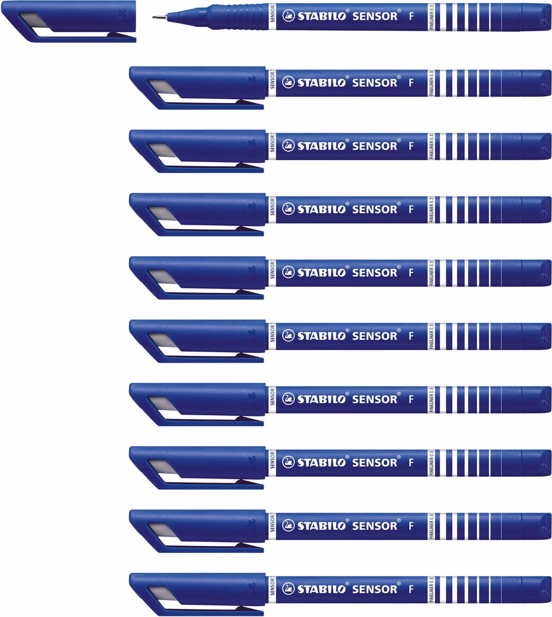 10 Stuks Stabilo Fineliner Sensor (Serie 187 - 189),- Blauw