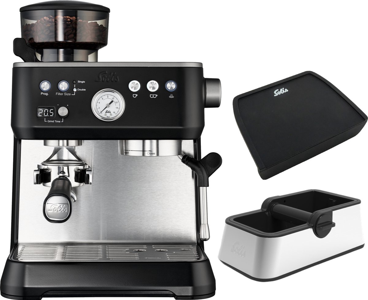 Solis Grind & Infuse Perfetta 1019 + Coffee Knock-box En Tamping Mat - Zwart