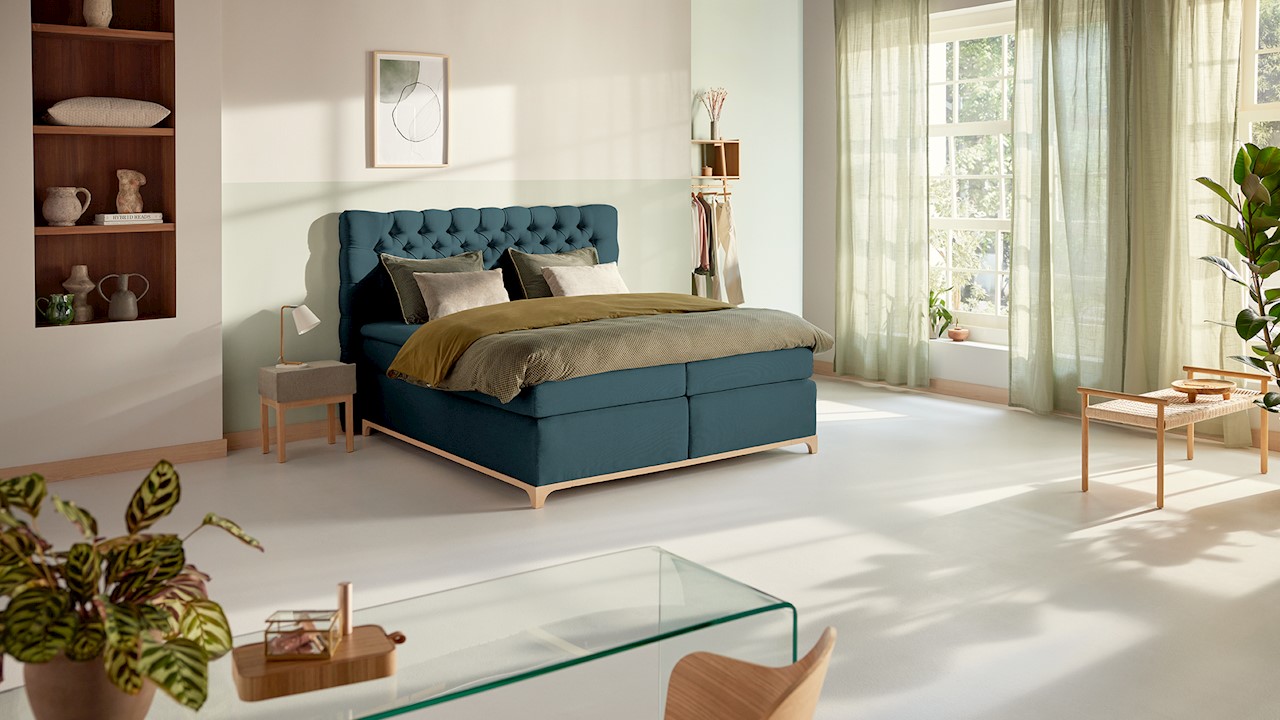 Karlsson Boxspring Unik Elit Vlak Met Gestoffeerd Matras - 160 x 220 cm - teal