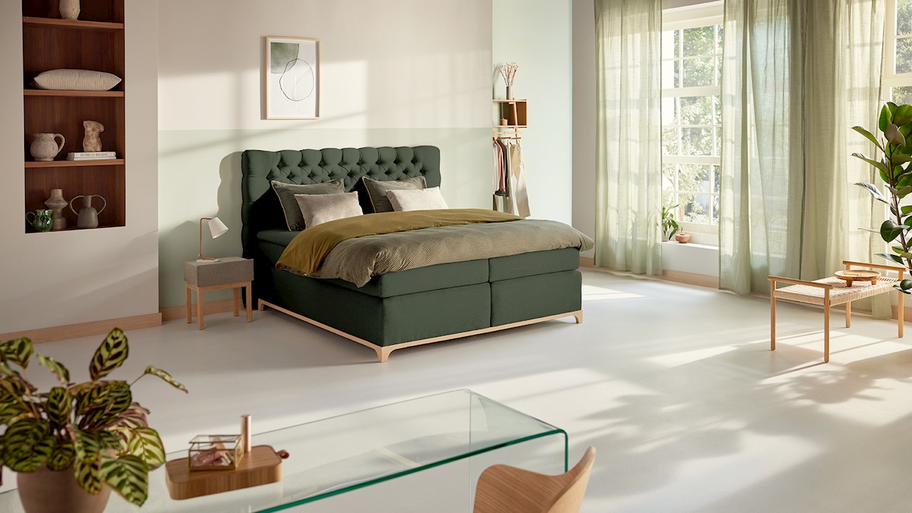 Karlsson Boxspring Unik Elit Vlak Met Gestoffeerd Matras - 140 x 220 cm - green - Groen