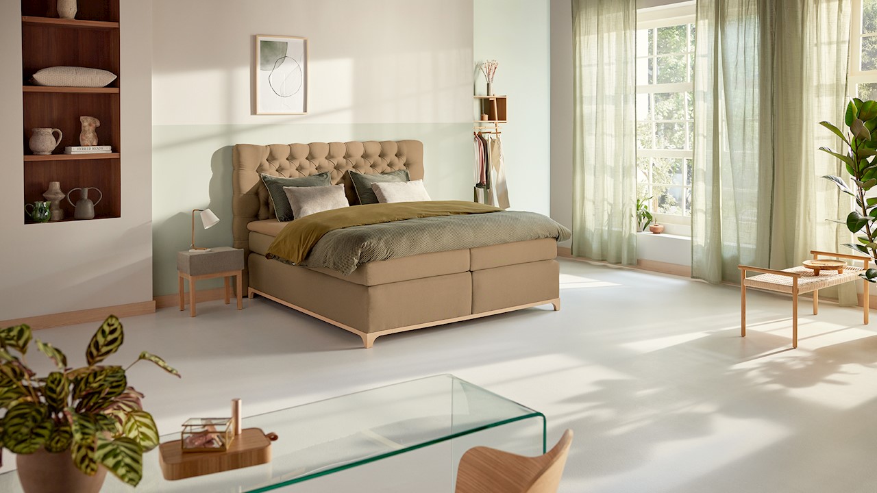 Karlsson Boxspring Unik Elit Vlak Met Gestoffeerd Matras - 200 x 200 cm - caramel