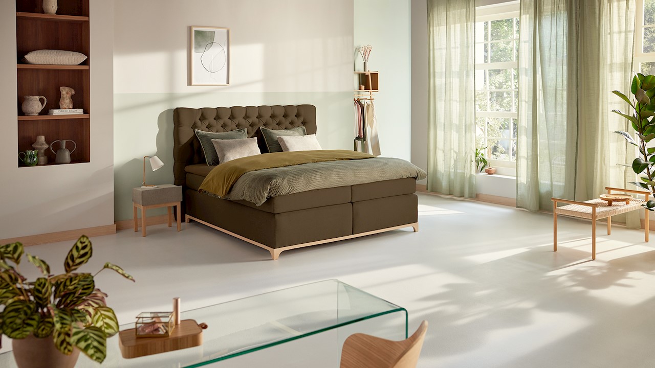 Karlsson Boxspring Unik Elit Vlak Met Gestoffeerd Matras - 200 x 220 cm - cappuccino