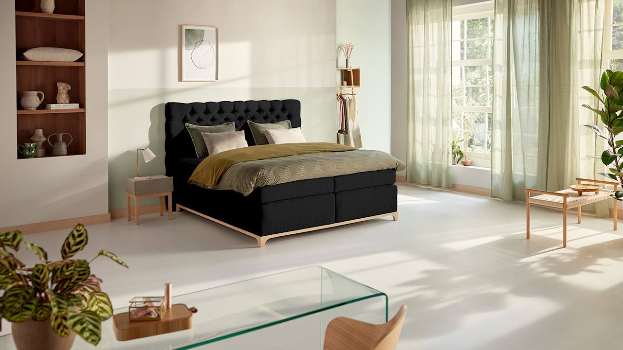 Karlsson Boxspring Unik Elit Vlak Met Gestoffeerd Matras - 180 x 200 cm - black - Zwart