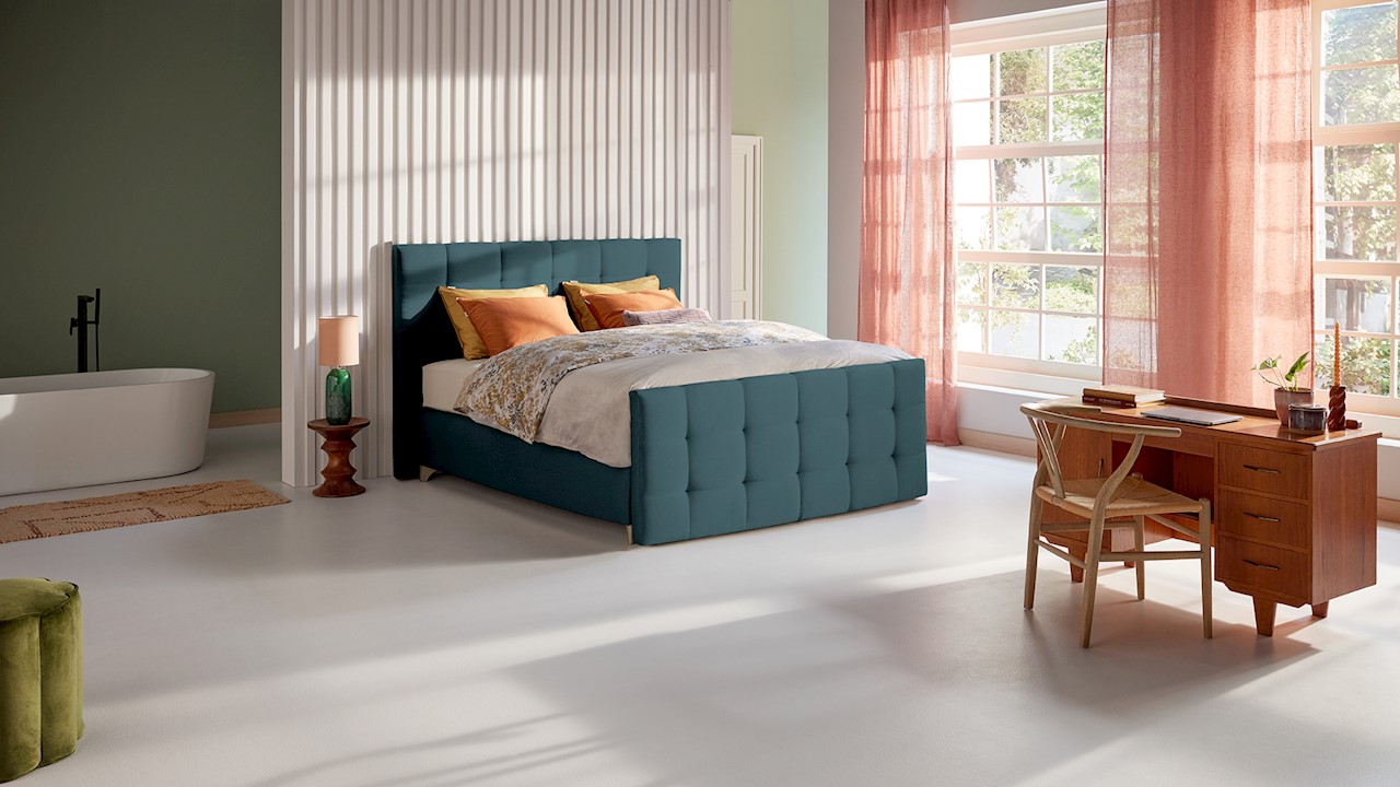 Karlsson Boxspring Unik Varje Vlak Met Gestoffeerd Matras - 200 x 200 cm - teal