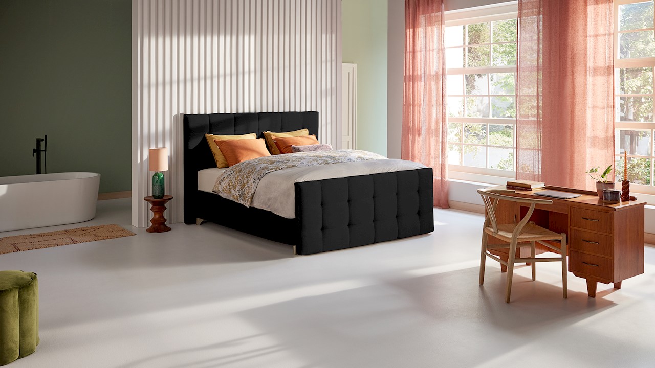 Karlsson Boxspring Unik Varje Vlak Met Gestoffeerd Matras - 200 x 210 cm - black - Zwart