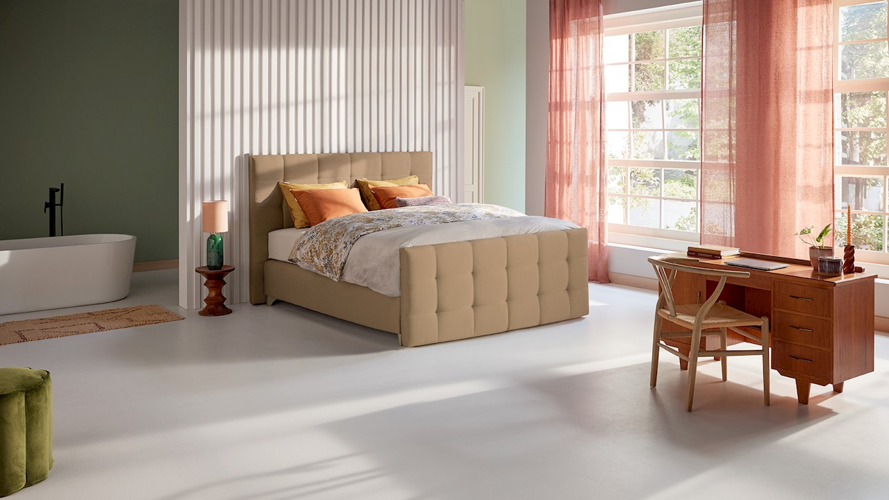 Karlsson Boxspring Unik Varje Vlak Met Gestoffeerd Matras - 200 x 200 cm - caramel