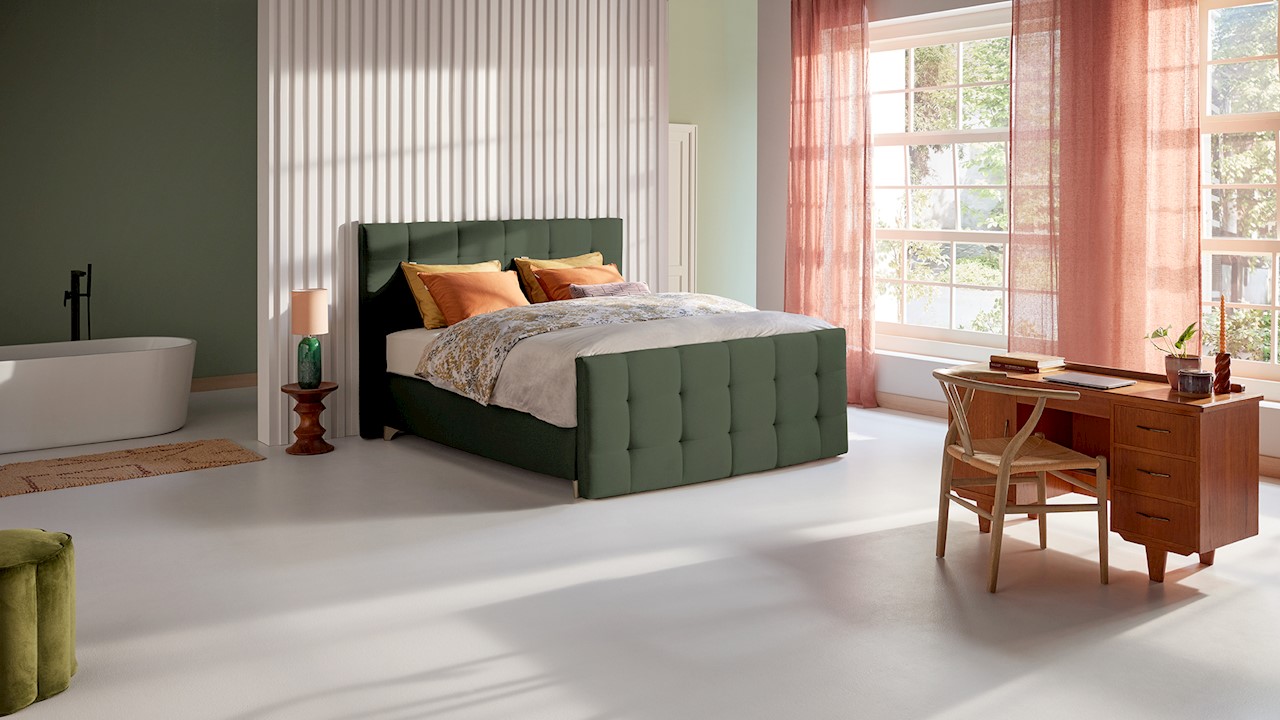 Karlsson Boxspring Unik Varje Vlak Met Gestoffeerd Matras - 140 x 220 cm - green - Groen