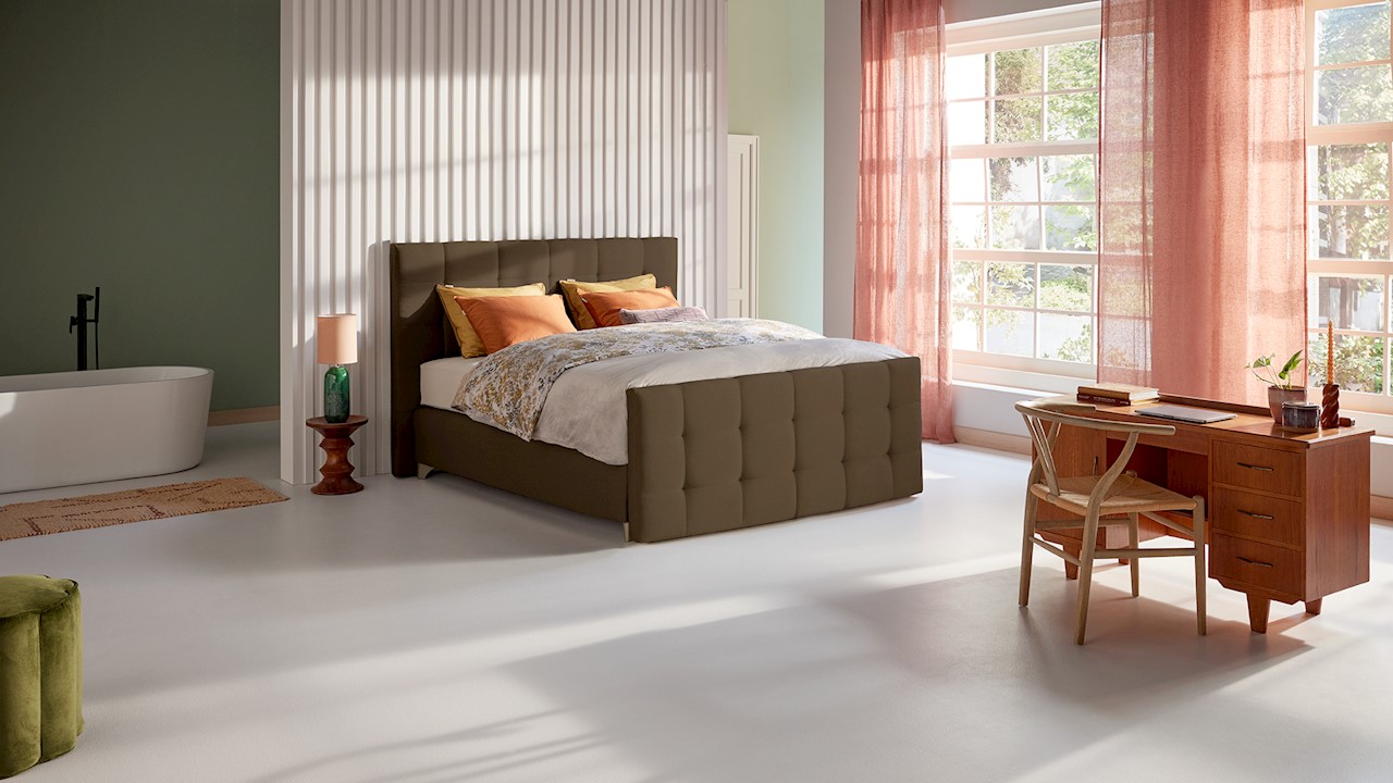 Karlsson Boxspring Unik Varje Vlak Met Gestoffeerd Matras - 200 x 200 cm - cappuccino