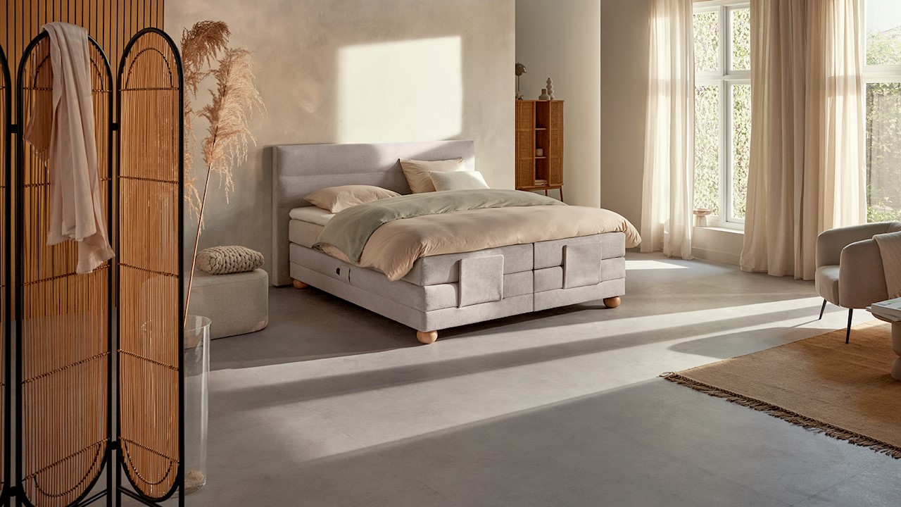 Karlsson Boxspring Solid Lina Verstelbaar Met Gestoffeerd Matras - 180 x 210 cm - naturel