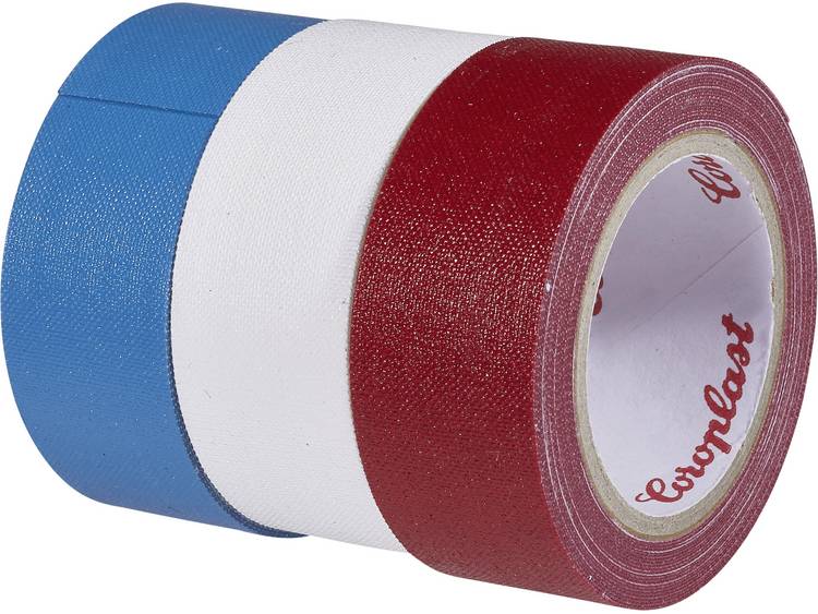 Coroplast 31081 31081 Textieltape Blauw, Rood, (l x b) 2.5 m x 19 mm 3 stuk(s) - Wit
