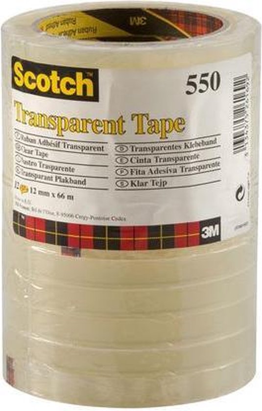 3M™ 5501266 7100033436 Plakband Scotch 550 Transparant (l x b) 66 m x 12 mm 12 stuk(s)