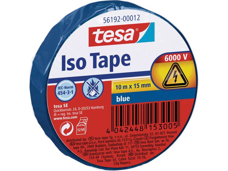 Tesa 56192-12-02 Isolatietape (l x b) 10 m x 15 mm 10 m - Blauw