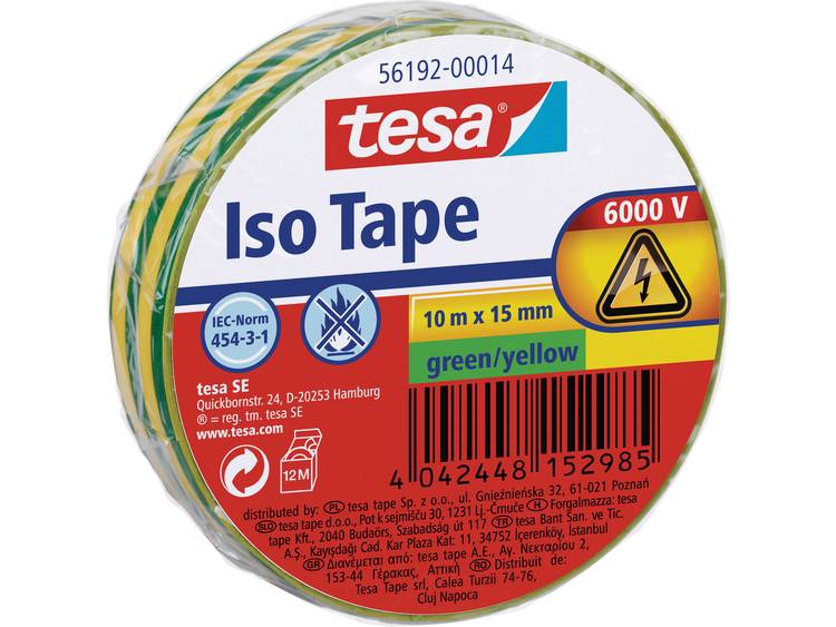 Tesa 56192-14-02 Isolatietape, Geel (l x b) 10 m x 15 mm 10 m - Groen