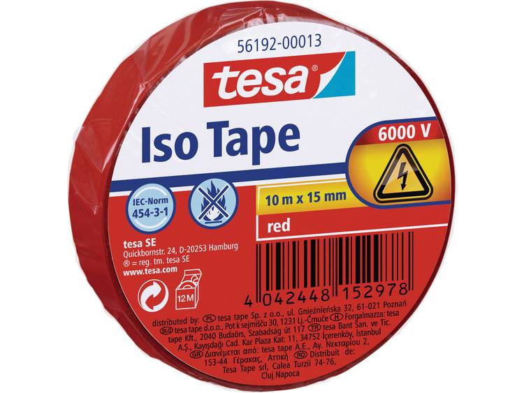 Tesa 56192-13-02 Isolatietape (l x b) 10 m x 15 mm 10 m - Rood