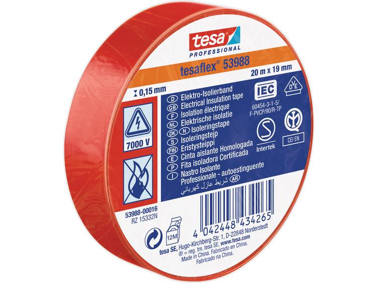 Tesa 53988-00016-00 Isolatietape 53988 (l x b) 20 m x 19 mm 20 m - Rood