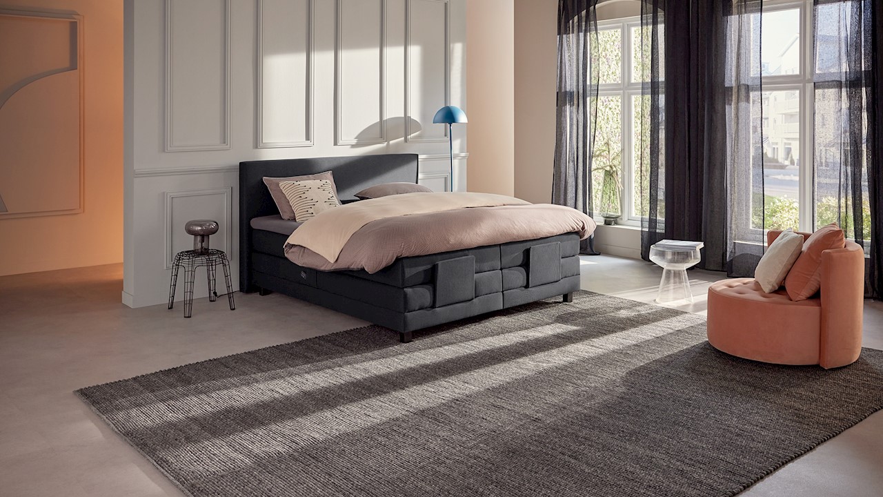 Karlsson Boxspring Autentik Tunn Verstelbaar Met Gestoffeerd Matras - 160 x 200 cm - anthracite