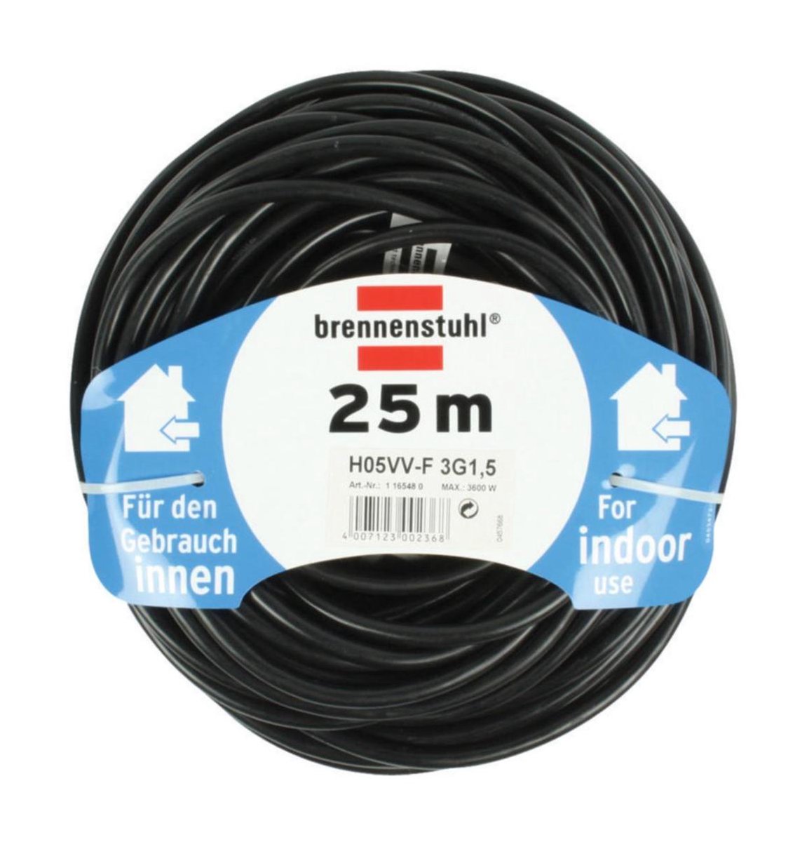 Brennenstuhl 1165480 Stroom Verlengkabel 25.00 m - Zwart