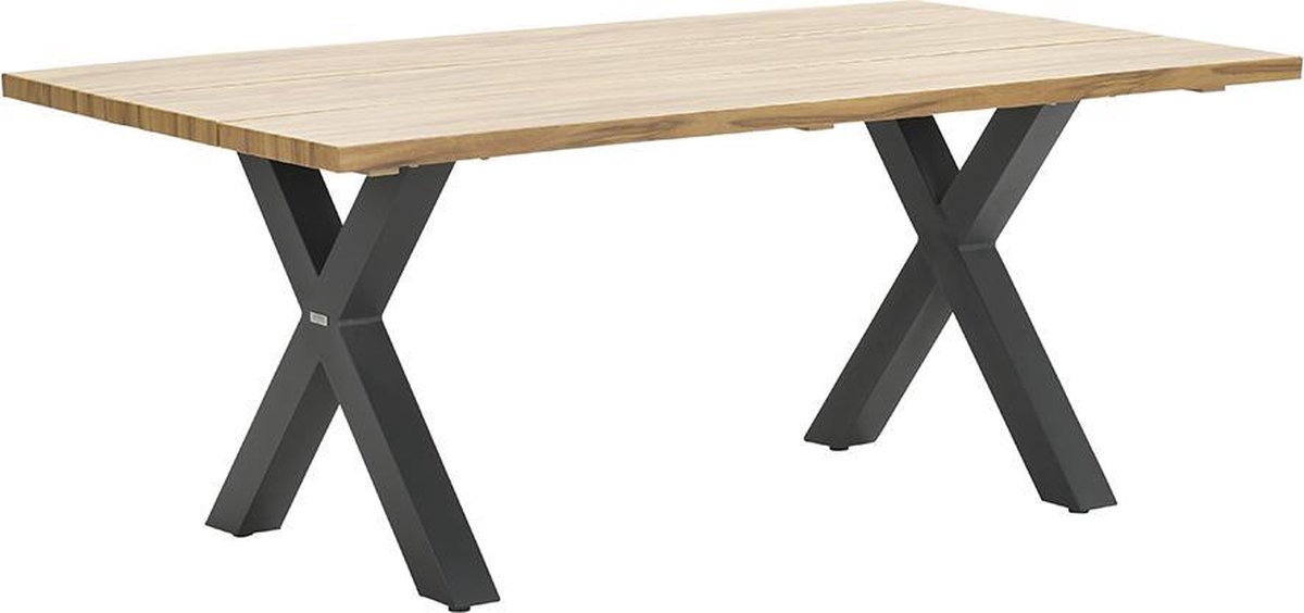 Garden Impressions Zeus dining tafel 180x100 carbon black/teak look/X-stijl - Bruin