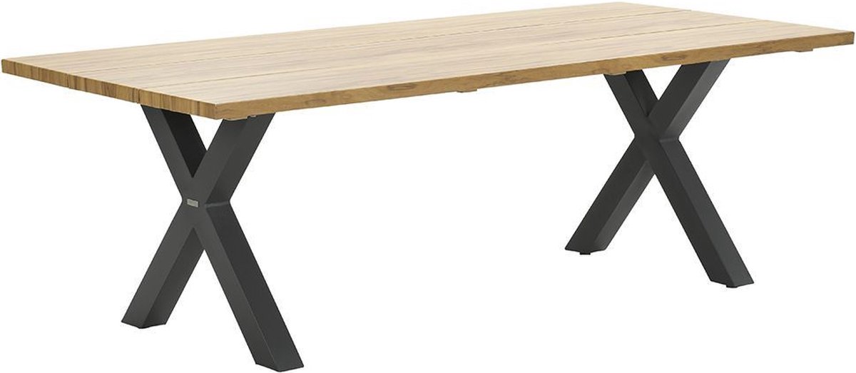 Garden Impressions Zeus dining tafel 220x100 carbon black/teak look/X-stijl - Grijs
