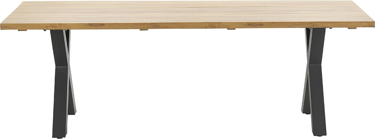 Garden Impressions Zeus dining tafel 220x100 carbon black/teak look/X-stijl - Grijs
