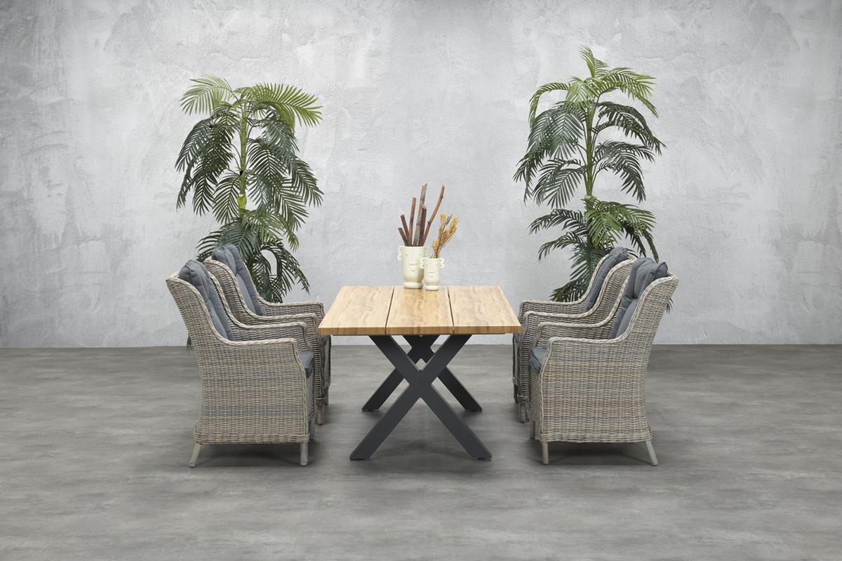 Garden Impressions Zeus dining tafel 220x100 carbon black/teak look/X-stijl - Grijs