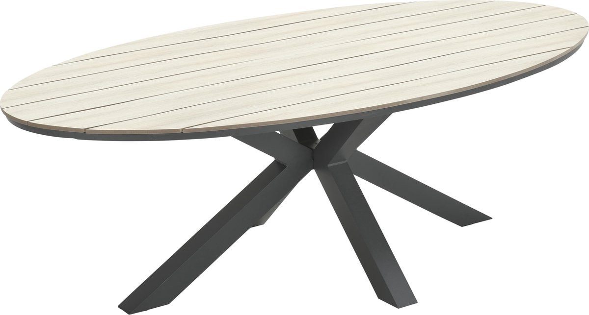 Garden Impressions Edison tafel 200x115xH75 carbon black/ light teak polyw - Grijs