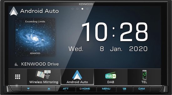 Kenwood Autoradio met scherm dubbel DIN DMX8020DABS Aansluiting voor achteruitrijcamera, Aansluiting voor stuurbediening, DAB+ tuner, Bluetooth handsfree
