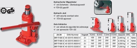 Brüder Mannesmann Hydraulische krik 2 t Werkhoogte: 15.8 - 30.8 cm