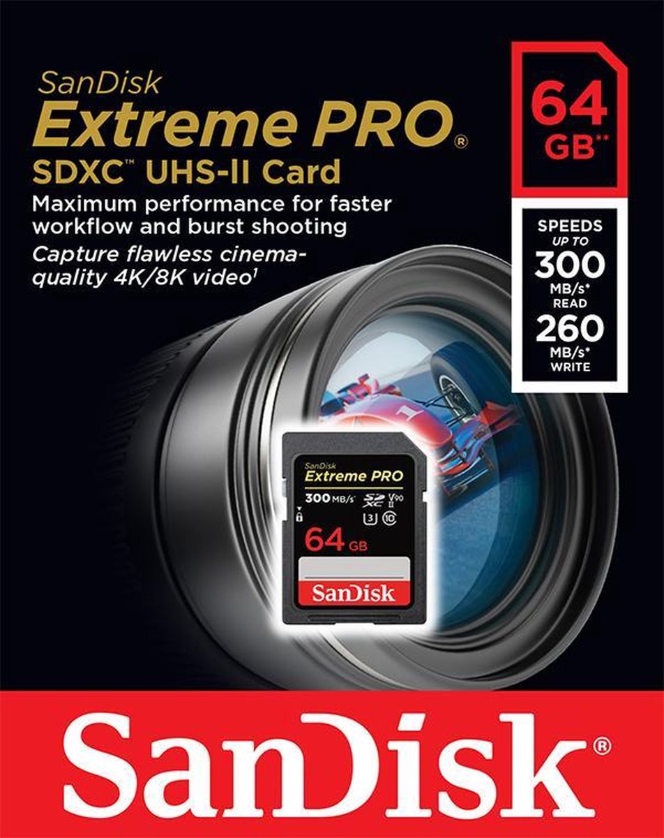 Sandisk 64 GB SDXC ExtremePro 300MB/s V90 UHS-II