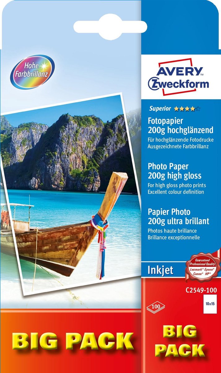 Superior Photo Paper Inkjet BIG PACK C2549-100 Fotopapier 10 x 15 cm 200 g/mÂ² 100 vellen Hoogglans