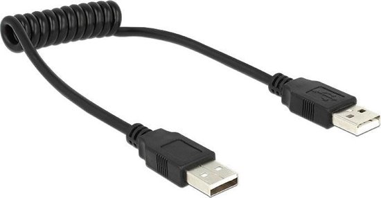 DeLOCK USB 2.0 Aansluitkabel [1x USB-A 2.0 stekker - 1x USB-A 2.0 stekker] 0.60 m Spiraalkabel - Zwart